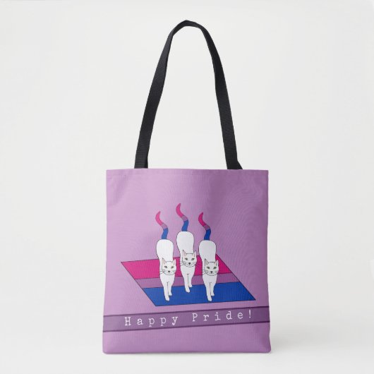 Happy Pride-katten met biseksuele Pride-vlag Tote Bag (Voorkant)