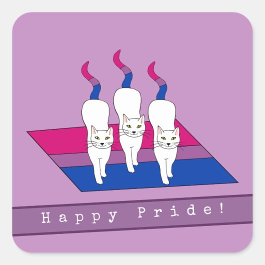 Happy Pride-katten met biseksuele Pride-vlag Vierkante Sticker (Voorkant)