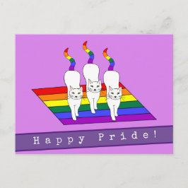 Happy Pride LGBT-katten met regenboogvlag Briefkaart