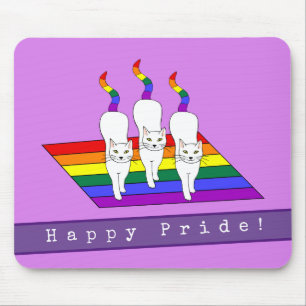 Happy Pride LGBT-katten met regenboogvlag Muismat