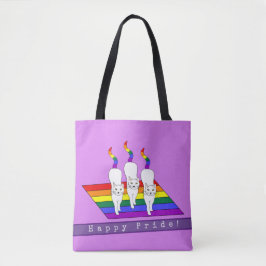 Happy Pride LGBT-katten met regenboogvlag Tote Bag