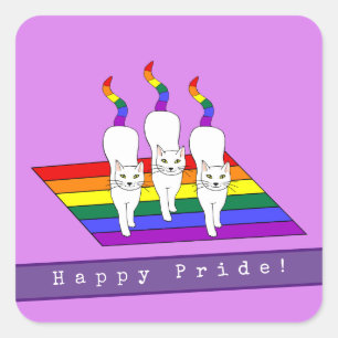 Happy Pride LGBT-katten met regenboogvlag Vierkante Sticker