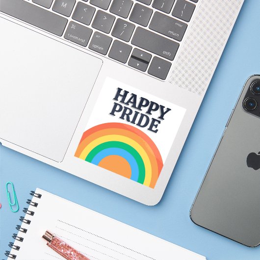 Happy Pride Minimalist Rainbow Sticker (Laptop met iPhone)