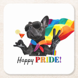 Happy Pride Party Dog in Rainbow Cape Kartonnen Onderzetters