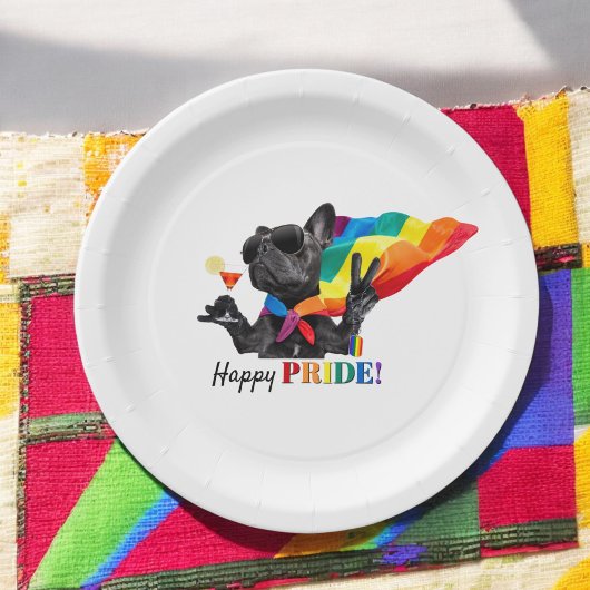 Happy Pride Party Dog in Rainbow Cape Papieren Bordje