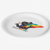 Happy Pride Party Dog in Rainbow Cape Papieren Bordje (Gekanteld)