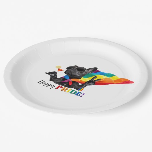 Happy Pride Party Dog in Rainbow Cape Papieren Bordje (Gekanteld)