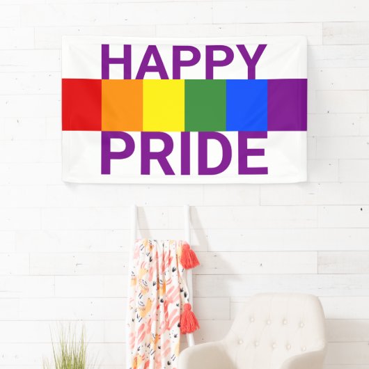 Happy Pride Regenboog Vlag Stripes Spandoek (Insitu)