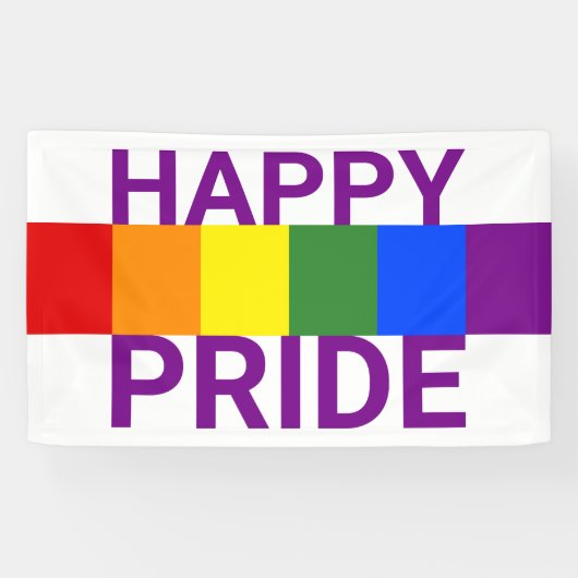 Happy Pride Regenboog Vlag Stripes Spandoek (Horizontaal)