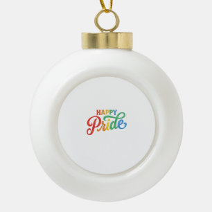 Happy Pride Vintage Regenboog Typografie Shirt_1 Keramische Bal Ornament