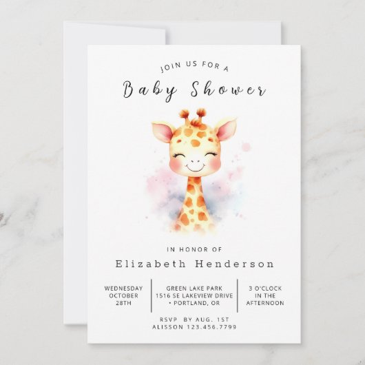 Happy Printable Giraffe Baby shower Kaart (Voorkant)