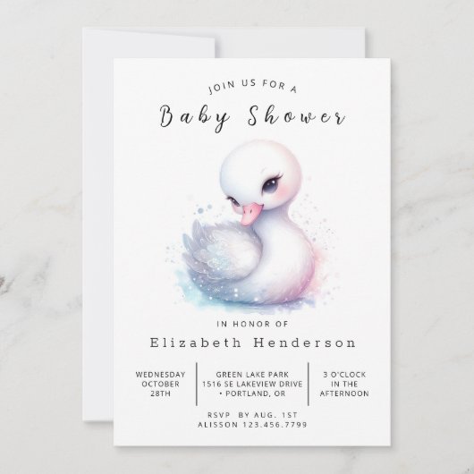 Happy Printable Swan Baby shower Kaart (Voorkant)