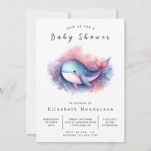 Happy Printable Whale Baby shower Kaart (Voorkant)