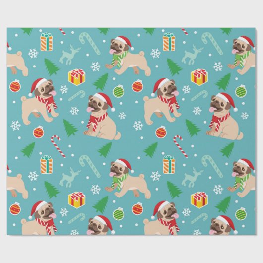 Happy Pug-kerstpatroon Cadeaupapier (Vlak)