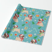Happy Pug-kerstpatroon Cadeaupapier (Uitgerold)