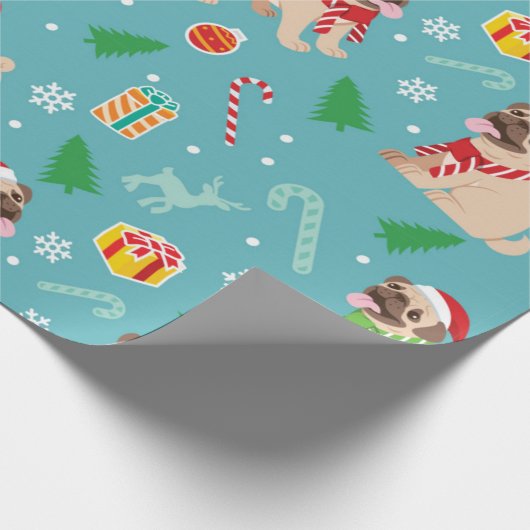 Happy Pug-kerstpatroon Cadeaupapier (Hoek)