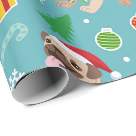 Happy Pug-kerstpatroon Cadeaupapier (Rol Hoek)