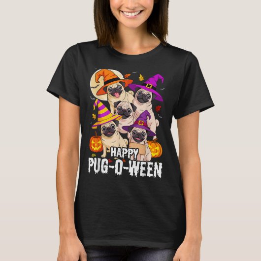 Happy Pug-o-ween Pug Halloween Schattigee Honden M T-shirt (Voorkant)