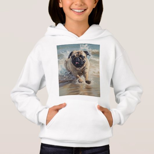 Happy Pug op het strand aanpasbaar (Voorkant)