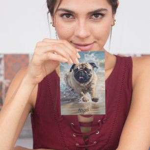 Happy Pug op het strand aanpasbaar Briefkaart