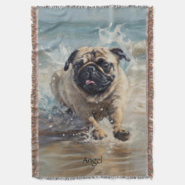 Happy Pug op het strand aanpasbaar Deken