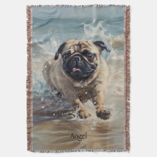 Happy Pug op het strand aanpasbaar Deken (Voorkant Verticaal)