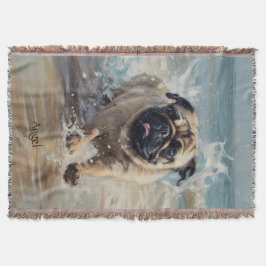 Happy Pug op het strand aanpasbaar Deken
