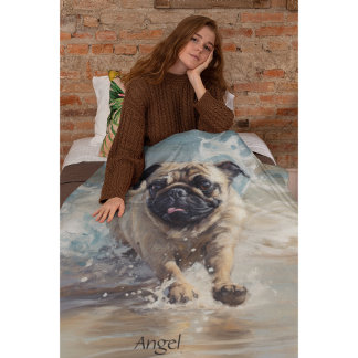 Happy Pug op het strand aanpasbaar Fleece Deken