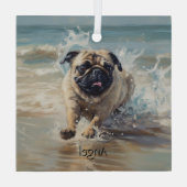 Happy Pug op het strand aanpasbaar Glas Ornament (Achterkant)