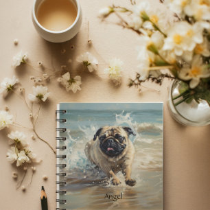 Happy Pug op het strand aanpasbaar Notitieboek