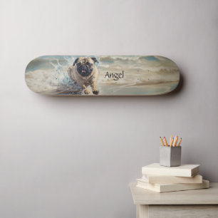 Happy Pug op het strand aanpasbaar Persoonlijk Skateboard