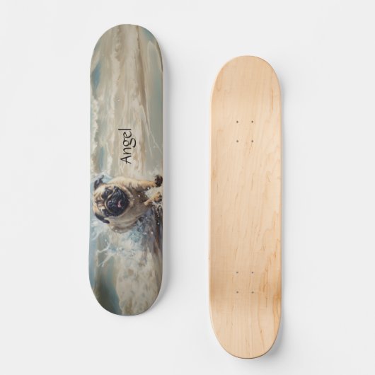 Happy Pug op het strand aanpasbaar Persoonlijk Skateboard (Voorkant)