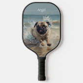 Happy Pug op het strand aanpasbaar Pickleball Paddle (Voorkant)