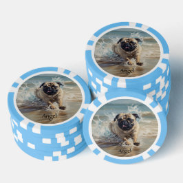 Happy Pug op het strand aanpasbaar Poker Chips