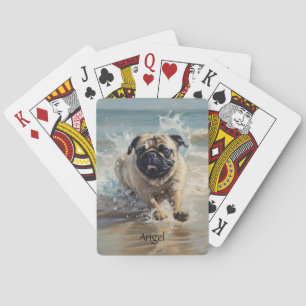 Happy Pug op het strand aanpasbaar Pokerkaarten