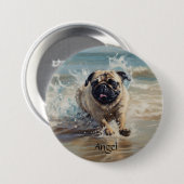 Happy Pug op het strand aanpasbaar Ronde Button 7,6 Cm (Voorkant /achterkant)