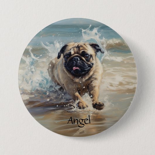 Happy Pug op het strand aanpasbaar Ronde Button 7,6 Cm (Voorkant)
