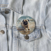 Happy Pug op het strand aanpasbaar Ronde Button 7,6 Cm (In situ)