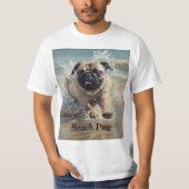 Happy Pug op het strand aanpasbaar T-shirt (Voorkant)