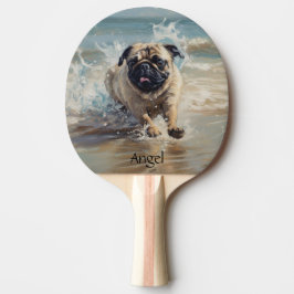 Happy Pug op het strand aanpasbaar Tafeltennisbatje
