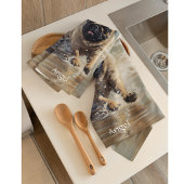 Happy Pug op het strand aanpasbaar Theedoek