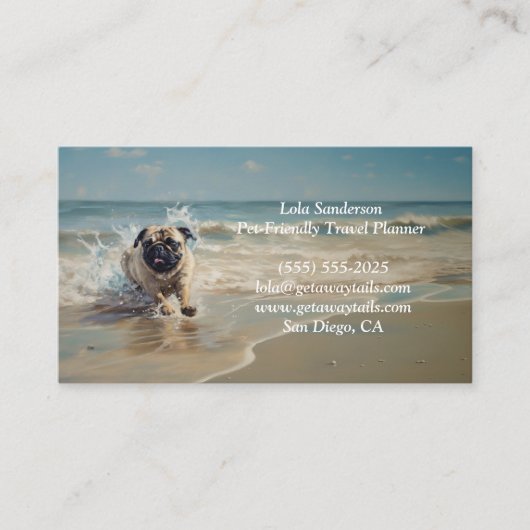 Happy Pug op het strand aanpasbaar Visitekaartje (Voorkant)