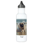 Happy Pug op het strand aanpasbaar Waterfles (Links)