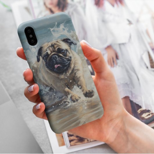 Happy Pug op het strand Case-Mate iPhone Case