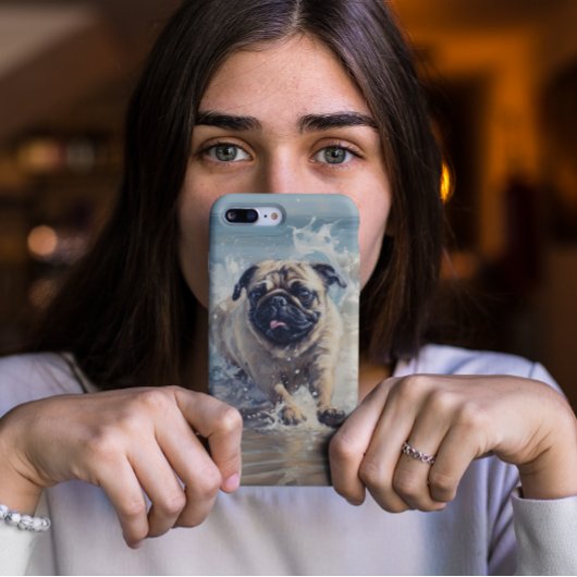 Happy Pug op het strand Case-Mate iPhone Case