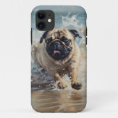 Happy Pug op het strand Case-Mate iPhone Case (Achterkant)