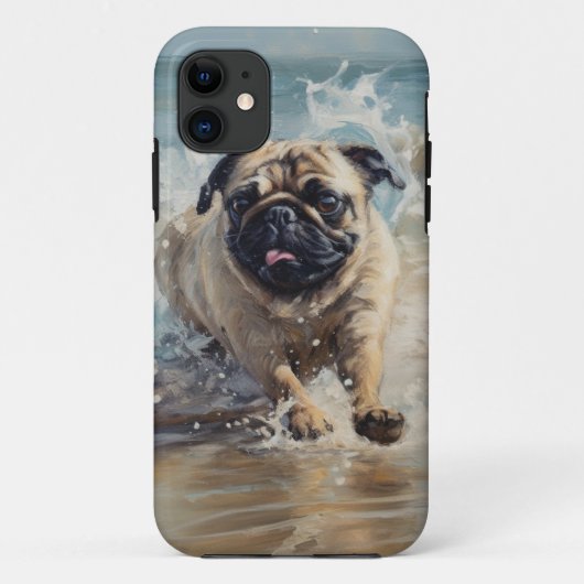Happy Pug op het strand Case-Mate iPhone Case (Achterkant)