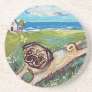 Happy Pug Sweet Summertime Zandsteen Onderzetter