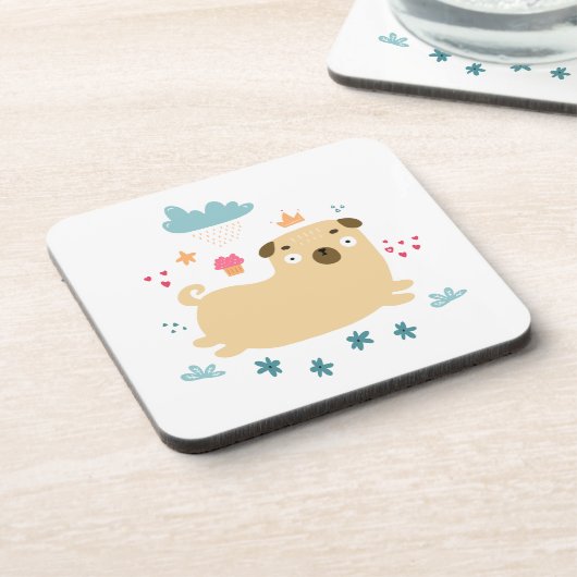 Happy Puggy Cork-Backed Onderzetters (Linkerzijde)