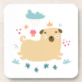 Happy Puggy Cork-Backed Onderzetters (Voorkant)